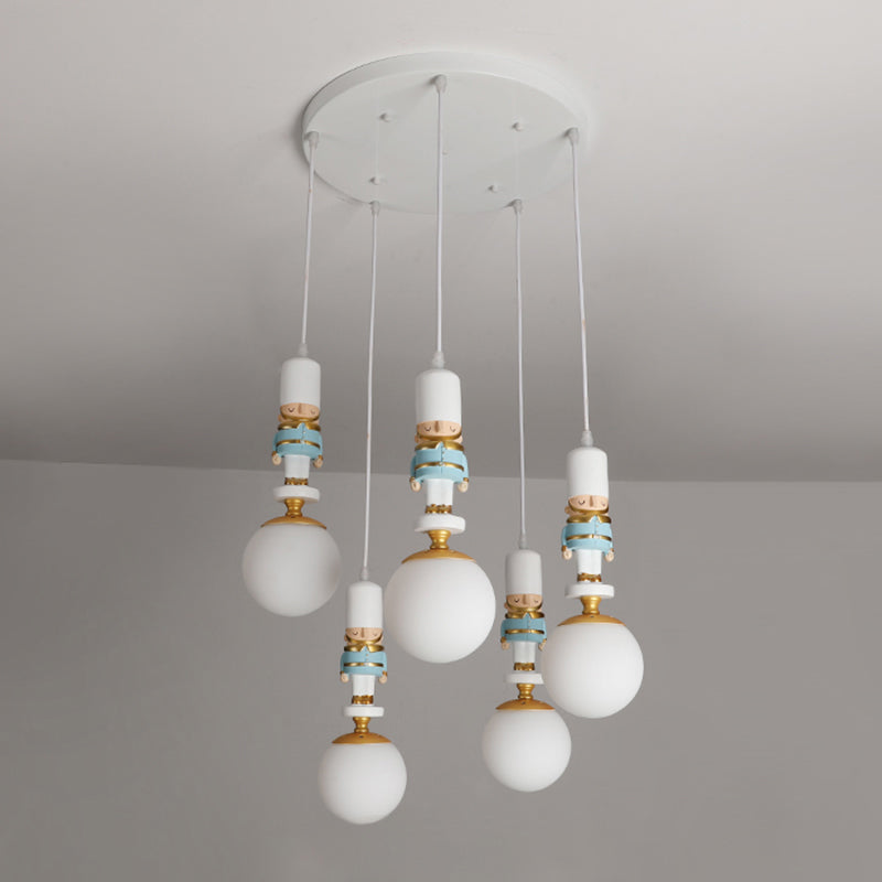 Sphere Shade Bedroom Multi Ceiling Light Cream Glass Kids Multi Light Pendant with Decorative Figurine