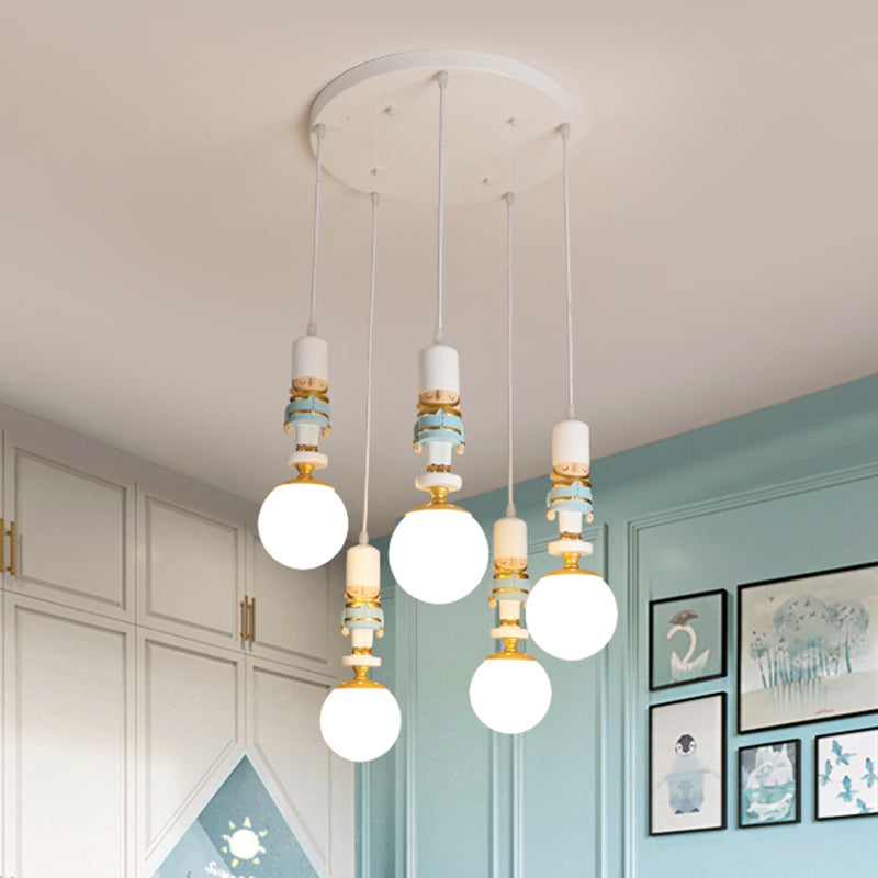 Sphere Shade Bedroom Multi Ceiling Light Cream Glass Kids Multi Light Pendant with Decorative Figurine