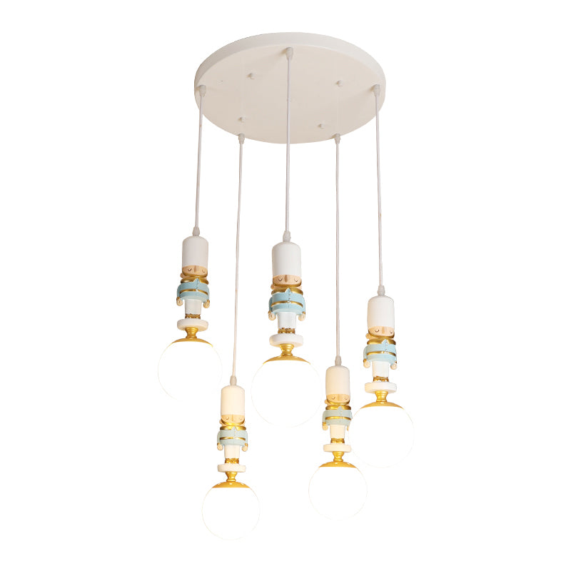 Sphere Shade Bedroom Multi Ceiling Light Cream Glass Kids Multi Light Pendant with Decorative Figurine