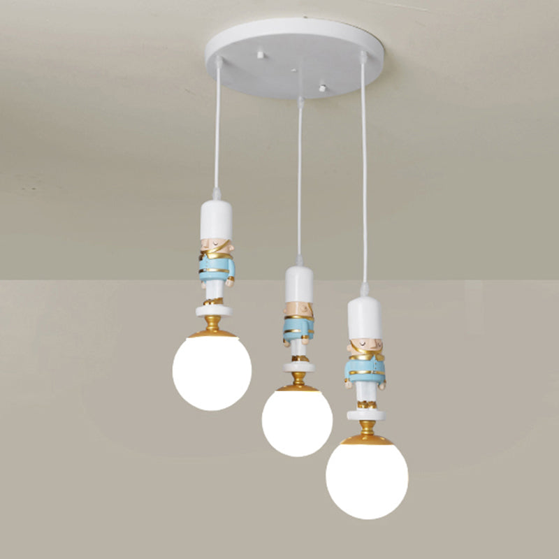 Sphere Shade Bedroom Multi Ceiling Light Cream Glass Kids Multi Light Pendant with Decorative Figurine