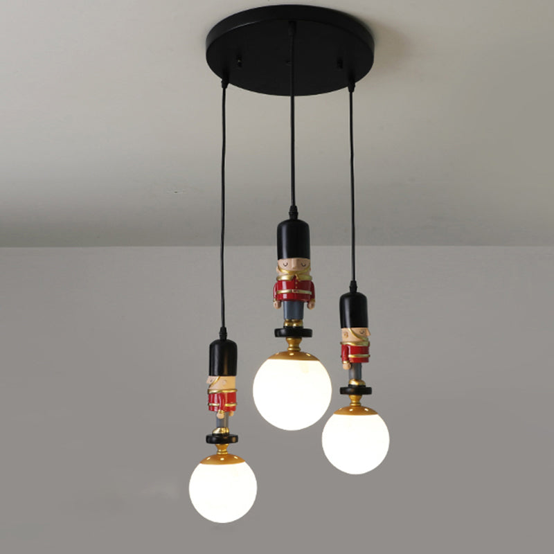 Sphere Shade Bedroom Multi Ceiling Light Cream Glass Kids Multi Light Pendant with Decorative Figurine