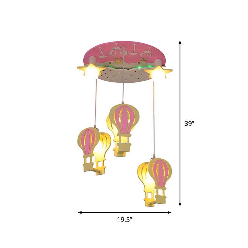 Wood Hot Air Balloon Hanging Pendant Light Kids 5 Bulbs Hanging Lighting for Bedroom