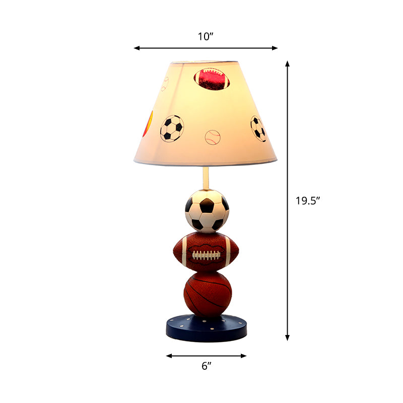 Sport Balls Bedroom Nightstand Lamp Resin Single-Bulb Kids Table Light with Empire Shade in White