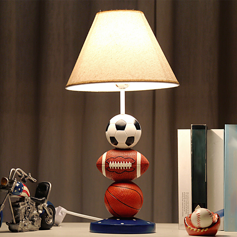 Sport Balls Bedroom Nightstand Lamp Resin Single-Bulb Kids Table Light with Empire Shade in White