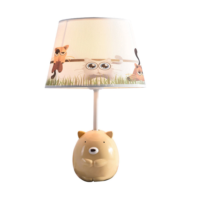 Bear Nightstand Lamp Kids Resin 1��Bulb Bedroom Table Lighting with Tapered Fabric Shade in Apricot