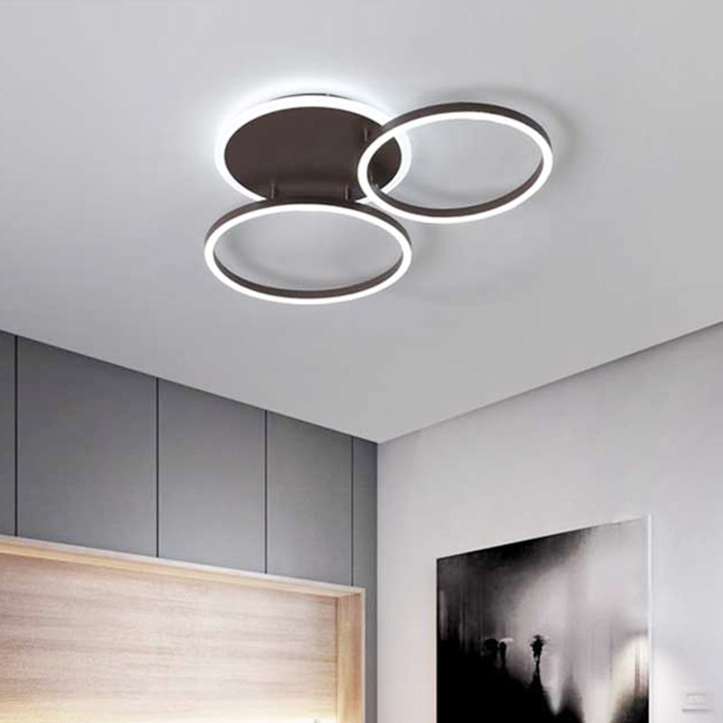 Black Hoop LED Flush Mount Lighting Postmodern 1/2/3-Head Metal Bedroom Ceiling Lamp in Warm/White Light