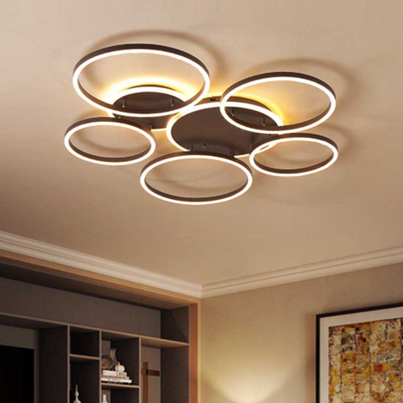 Black Hoop LED Flush Mount Lighting Postmodern 1/2/3-Head Metal Bedroom Ceiling Lamp in Warm/White Light