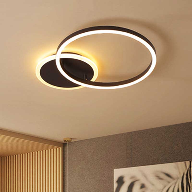 Black Hoop LED Flush Mount Lighting Postmodern 1/2/3-Head Metal Bedroom Ceiling Lamp in Warm/White Light