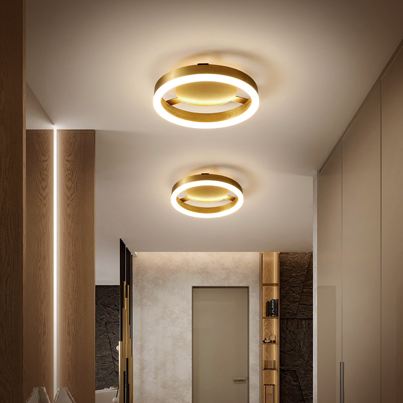 Round/Square Corridor LED Flush Lamp Modern Golden Metal Ceiling Mounted Light in Warm/White Light