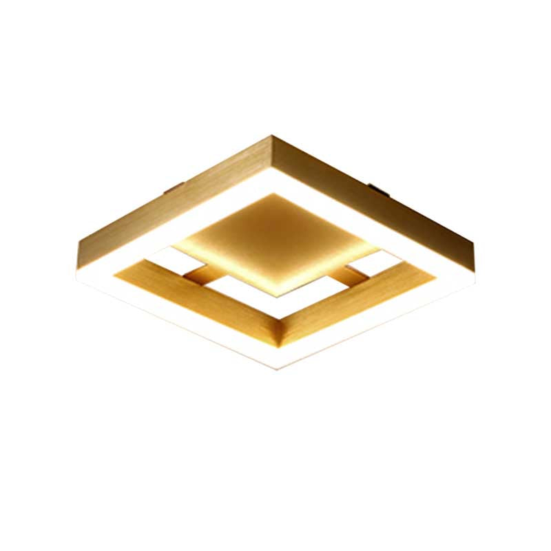 Round/Square Corridor LED Flush Lamp Modern Golden Metal Ceiling Mounted Light in Warm/White Light