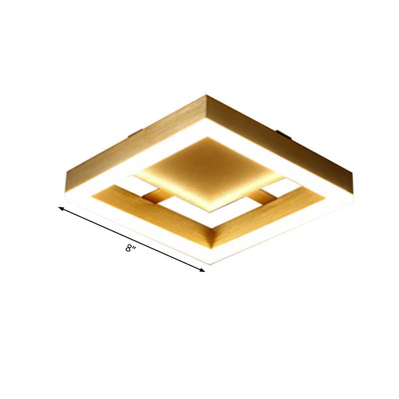 Round/Square Corridor LED Flush Lamp Modern Golden Metal Ceiling Mounted Light in Warm/White Light