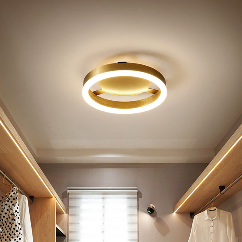 Round/Square Corridor LED Flush Lamp Modern Golden Metal Ceiling Mounted Light in Warm/White Light