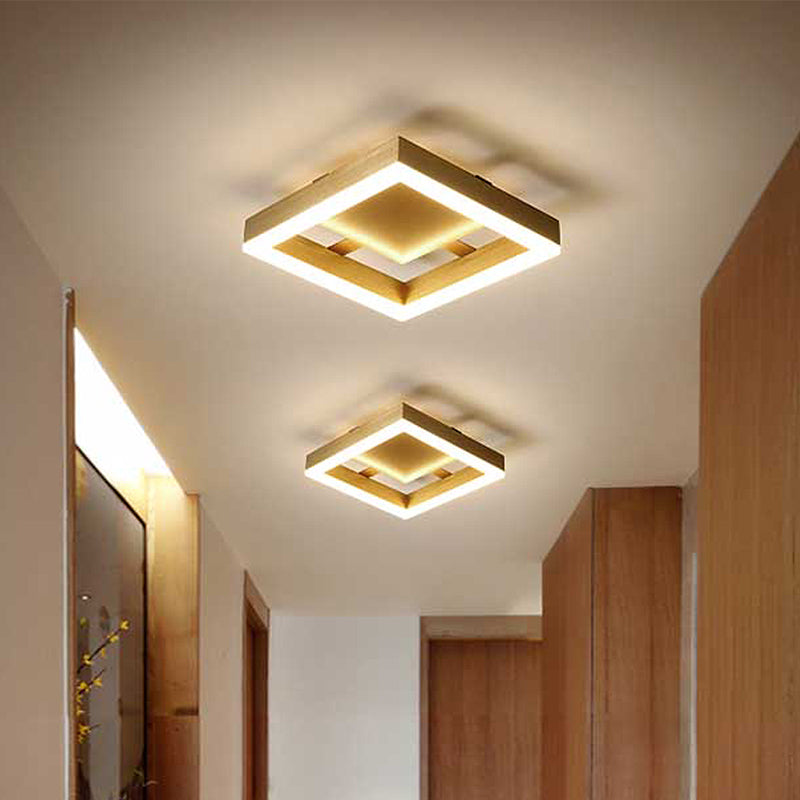 Round/Square Corridor LED Flush Lamp Modern Golden Metal Ceiling Mounted Light in Warm/White Light
