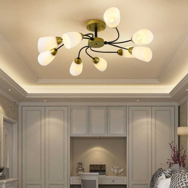 Soggiorno al soggiorno semifulò a filo moderno latte moderno vetro bianco 9/12 luci del soffitto dell'illuminazione in nero/oro