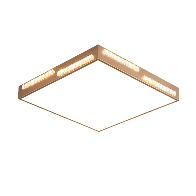 Simple Square/Rectangular LED Flushmount 18"/21.5"/35.5" Wide Metal Golden Bedroom Ceiling Lamp with Crystal Accents