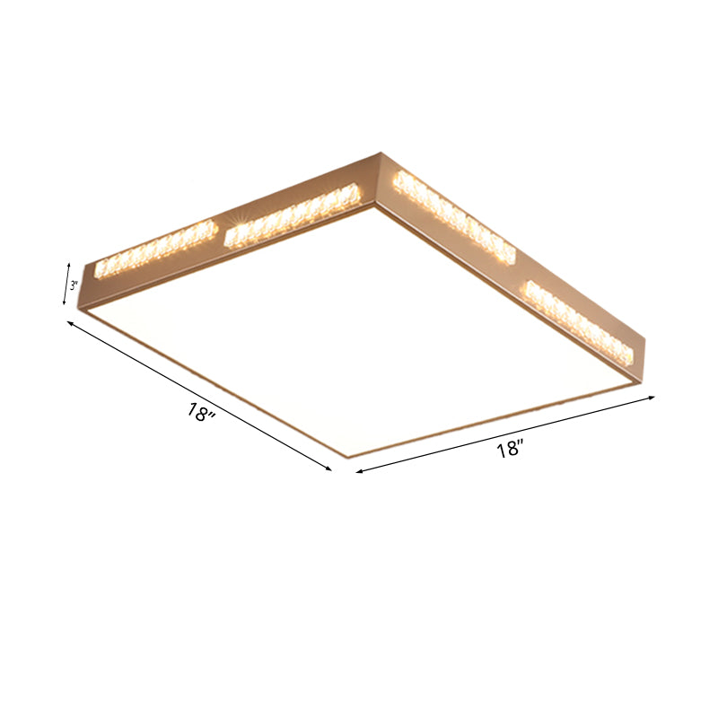 Simple Square/Rectangular LED Flushmount 18"/21.5"/35.5" Wide Metal Golden Bedroom Ceiling Lamp with Crystal Accents
