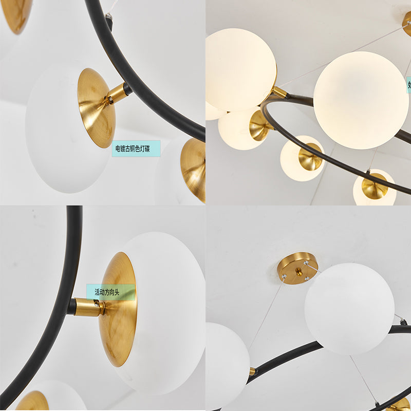 39" Wide Sphere Milk White Glass Chandelier Modern 10 Lights Black Ceiling Pendant