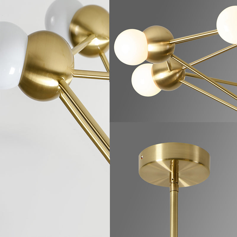 6/8/10-licht woonkamer Hanglight Kit Zwart/Gouden kroonluchter Lamp met geometrische metalen arm