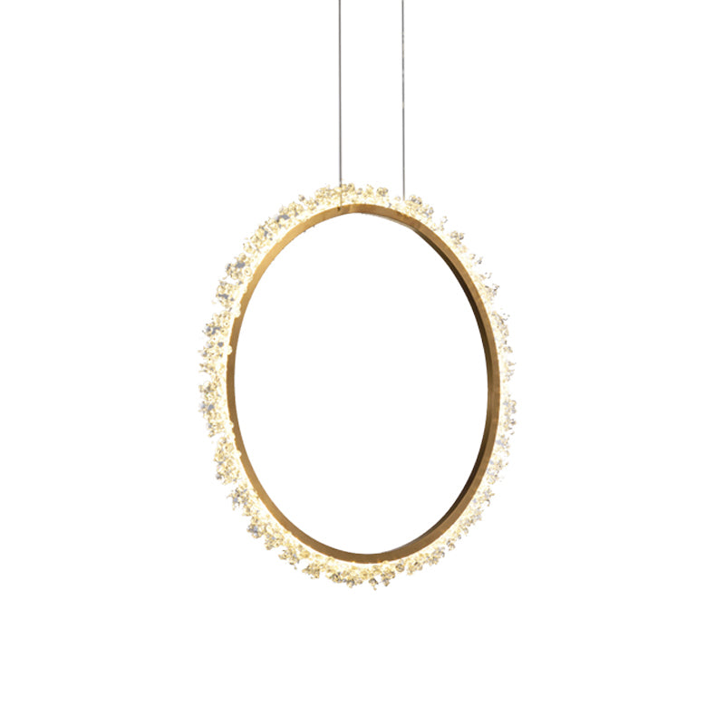 16"/23.5"/31.5" Dia Ring Chandelier Pendant Simplicity Crystal Golden LED Ceiling Light Fixture in White/Warm/Natural Light