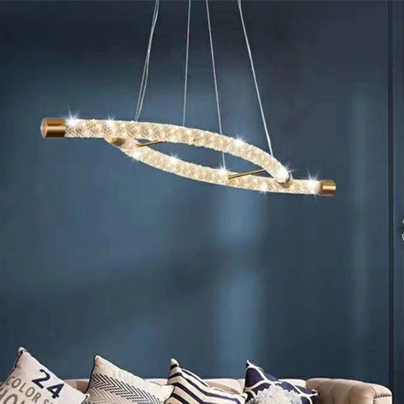 Rope-Shaped Living Room Chandelier Pendant Modernist Crystal Gold LED Ceiling Light Fixture
