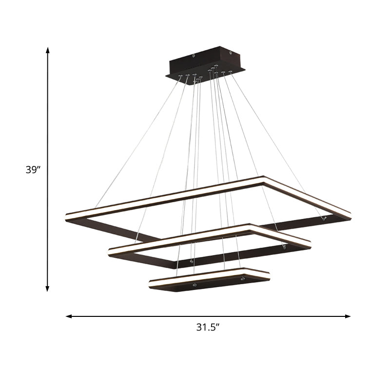 Tiered Rectangular Chandelier Light Modern Acrylic 3-Light Black/White LED Ceiling Light Fixture in White/Warm Light