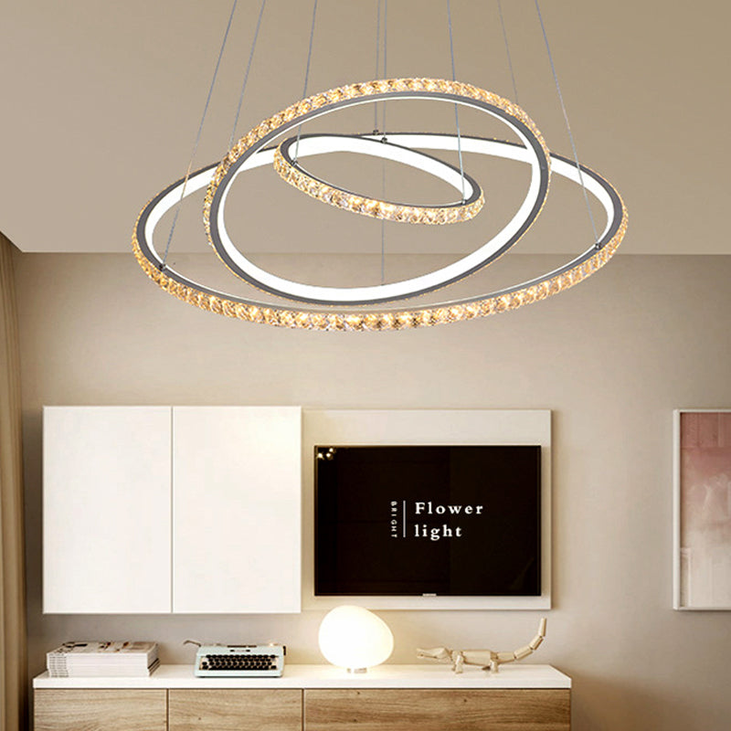 3-Ring LED Chandelier Light Modern Crystal Gold/Silver Ceiling Light Fixture, Inner Warm and Outer White/Inner White and Outer Warm Light