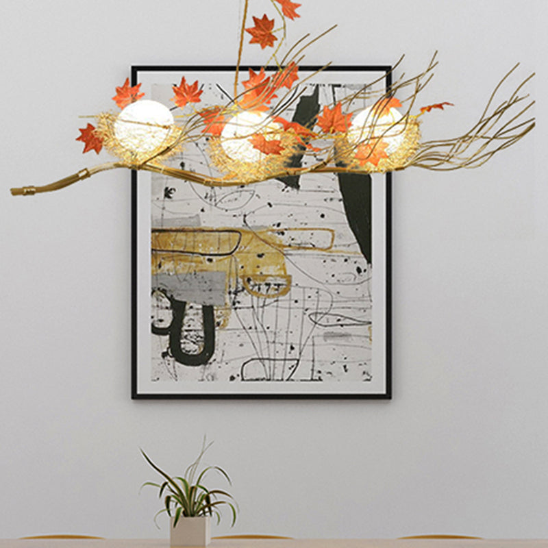 3-Light Dining Room Chandelier Lighting Fixture Gold Ceiling Light Fixture with Sphere Matte White Glass Shade
