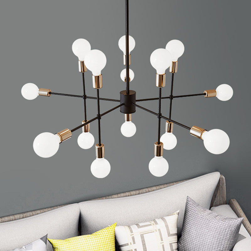 Starburst Milk White Glass Chandelier Modern 12/15/18-Light Bedroom Hanging Lamp Kit in Black