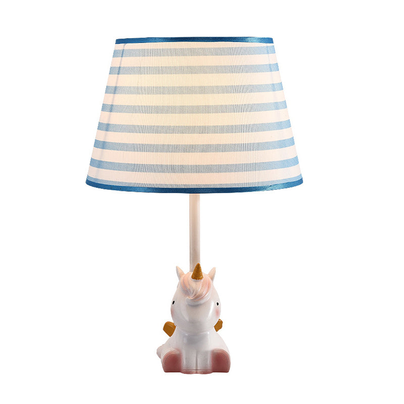 Pink Unicorn Table Lamp Cartoon 1 Head Resin Nightstand Light with Patterned Empire Shade