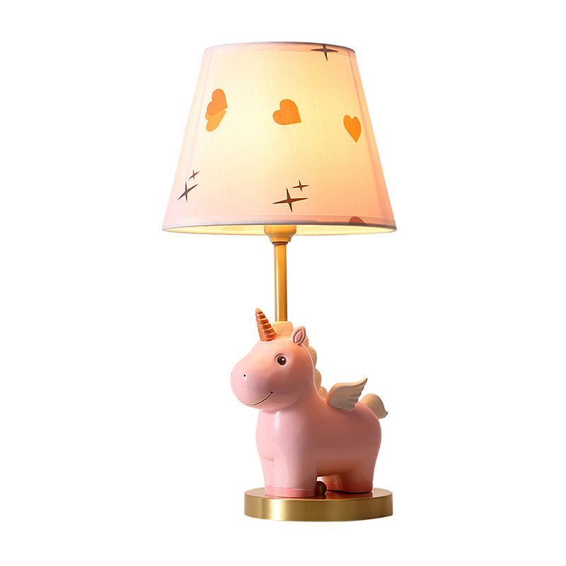 Tableau de godet Éclairage des enfants Tissu à motifs de tissu 1-Light Lampe de chevet de pépinière avec résine Unicorn