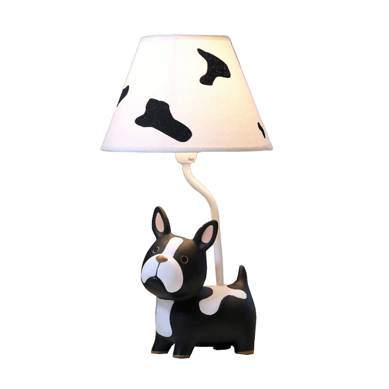 Lampada da comodino per cani in resina 1 lampadina illuminazione da tavolo in bianco e nero con ombra dell'impero