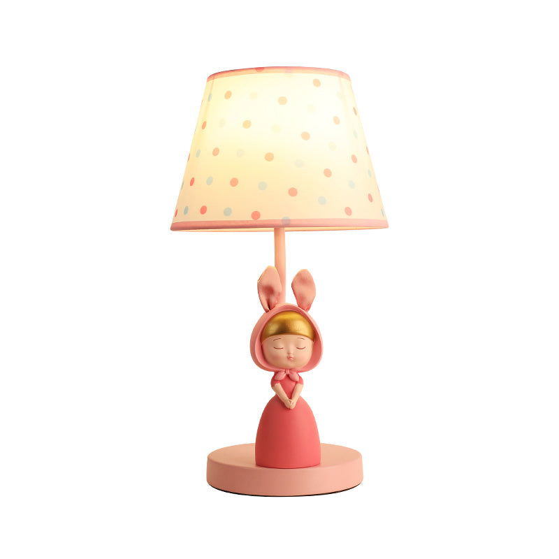 Taps toelopende trommel nachtkastje lamp kinderen stof met één bulb slaapkamer tafellicht met hars beeldje in roze