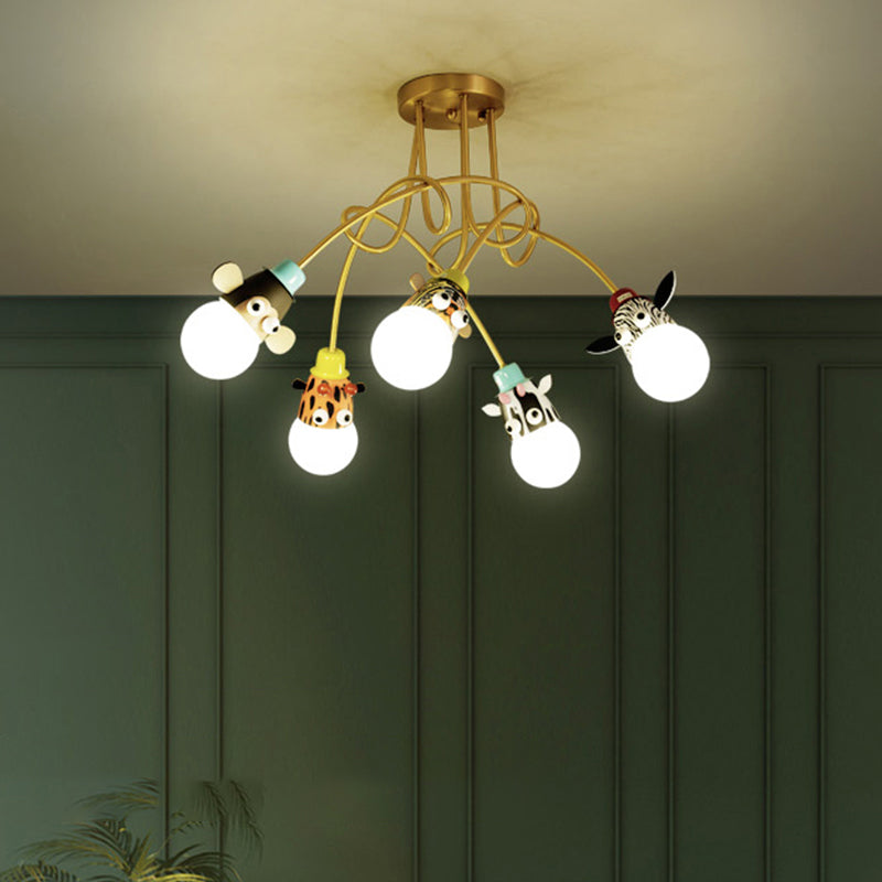 Animal Head Semi Flush Kids Metalic Kindergarten Flush Lighting Lights en oro