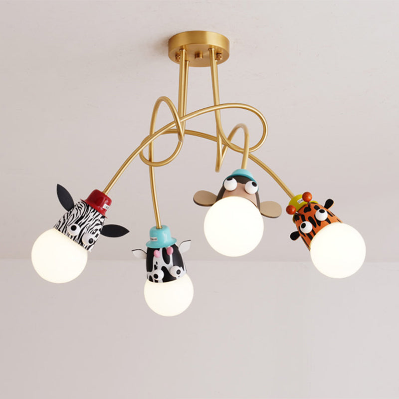 Animal Head Semi Flush Kids Metalic Kindergarten Flush Lighting Lights en oro