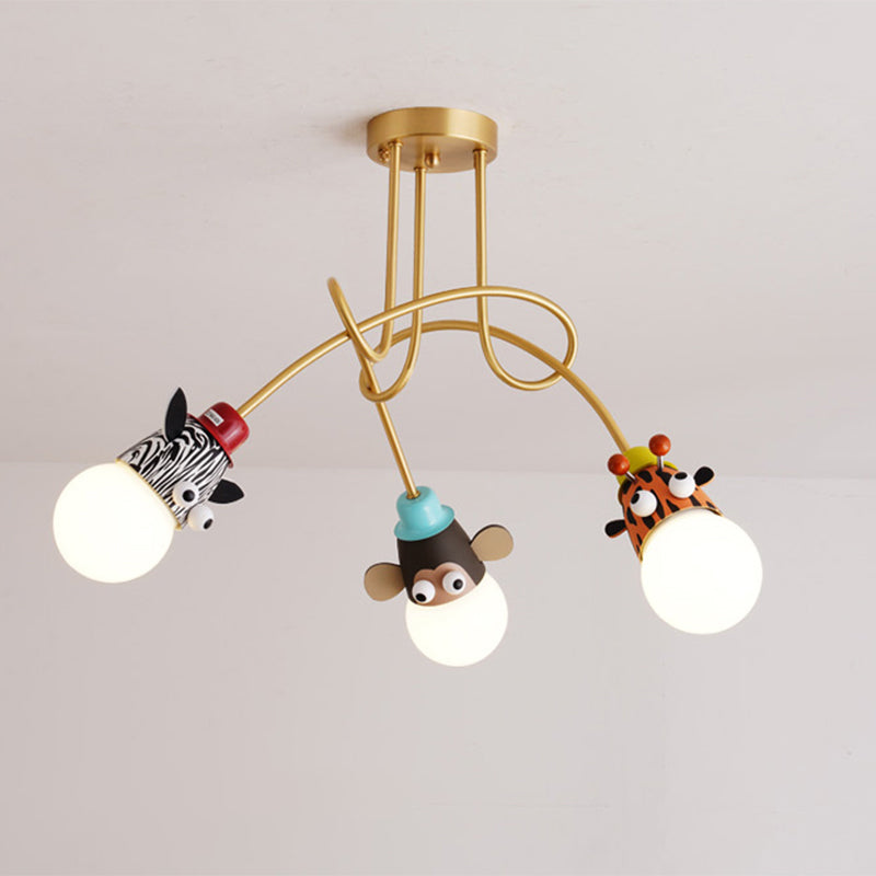 Animal Head Semi Flush Kids Metalic Kindergarten Flush Lighting Lights en oro