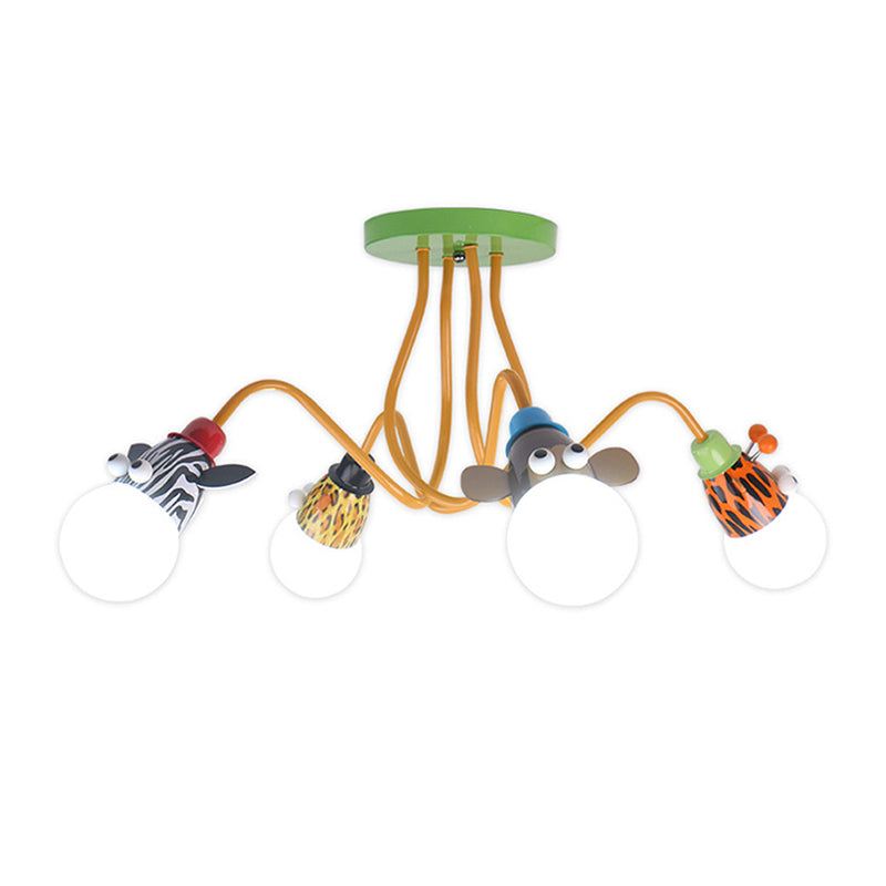 Gelbe Oktopus Flush Mount Leichte Cartoon Metall Halbblöcke Deckenleuchte mit tierischer Steckdose