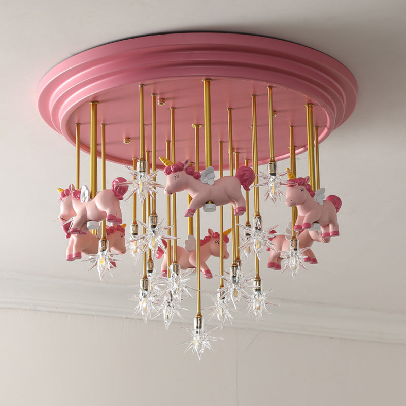Childrens Star Shade Flush Mount Light Clear Glass Child Room LED Semi Flush Ceiling Light with Unicorn Decor