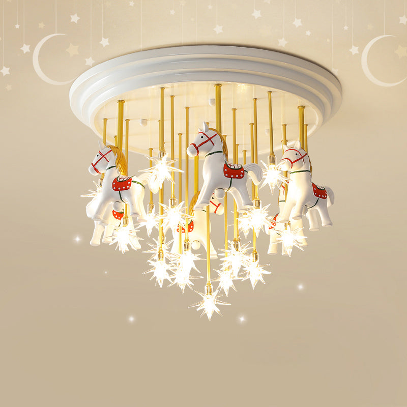 Merry-go-go lind linter light kids style metal nursery plafond linge monture with résine cheval en blanc