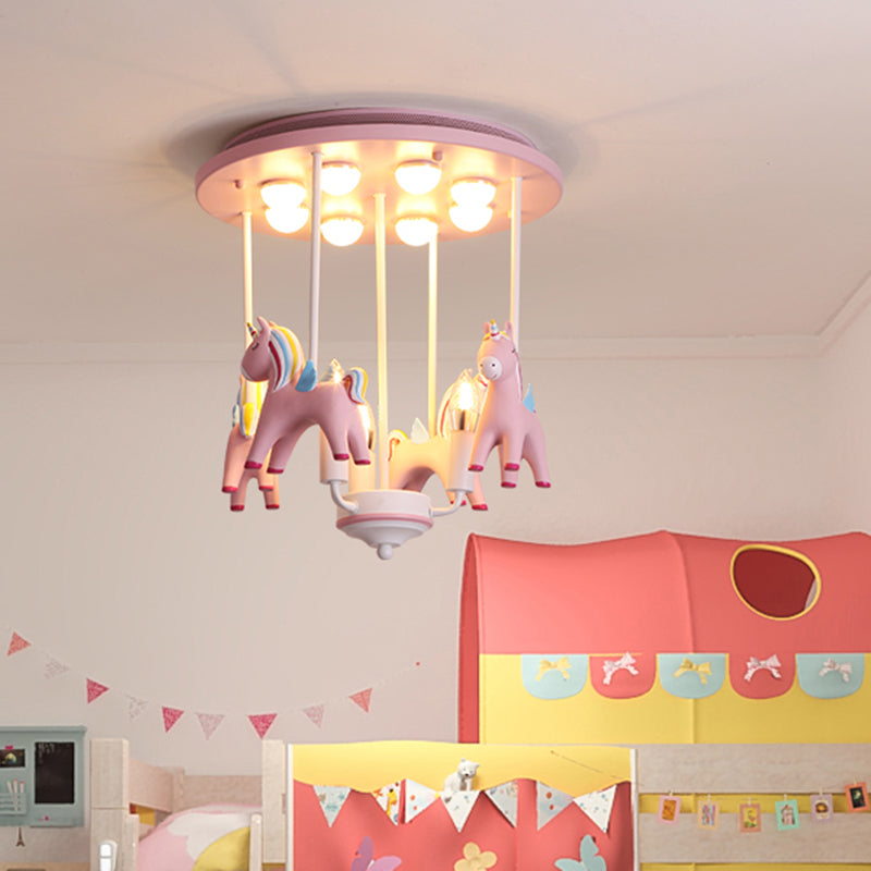 Plafonnier licorne arc-en-ciel en résine, 11 ampoules, luminaire Semi-affleurant pour chambre d'enfant