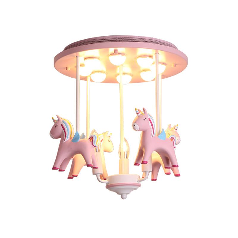 Plafonnier licorne arc-en-ciel en résine, 11 ampoules, luminaire Semi-affleurant pour chambre d'enfant