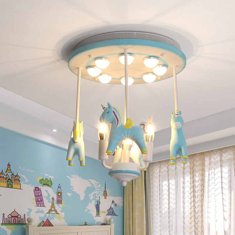 Plafonnier licorne arc-en-ciel en résine, 11 ampoules, luminaire Semi-affleurant pour chambre d'enfant