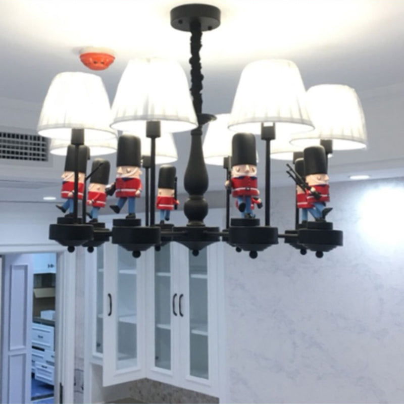 Soldier Pursery Chandelier Pendant Light Resin Resin Cartoon Hanging Light avec une teinte en tissu conique