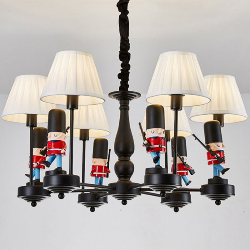 Soldier Pursery Chandelier Pendant Light Resin Resin Cartoon Hanging Light avec une teinte en tissu conique