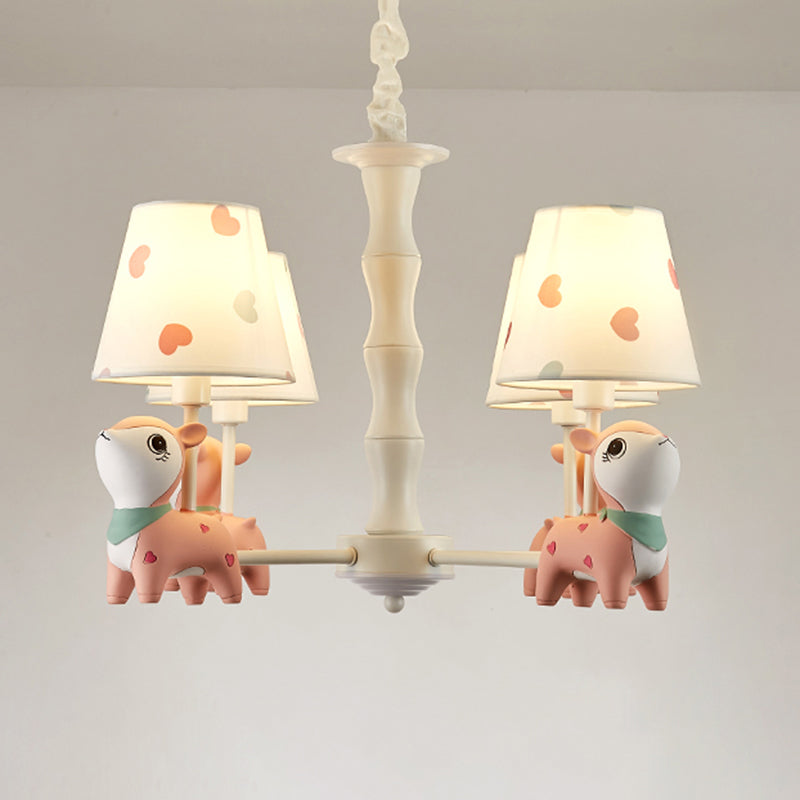 Cartoon Empire Shade Sospensione Luce a motivi gemelli Camera da letto Lampadella con cervo in resina in rosa