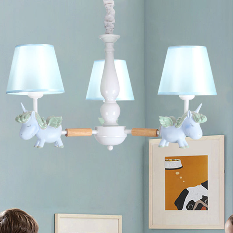Flying Unicorn Bedroom Chandelier Light Resin Cartoon Pendant Light Fixture with Fabric Shade