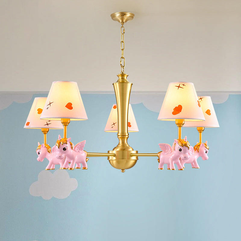 Motif de coeur lustre éclairage enfants tissu suspension de chambre à coucher avec licorne décorative