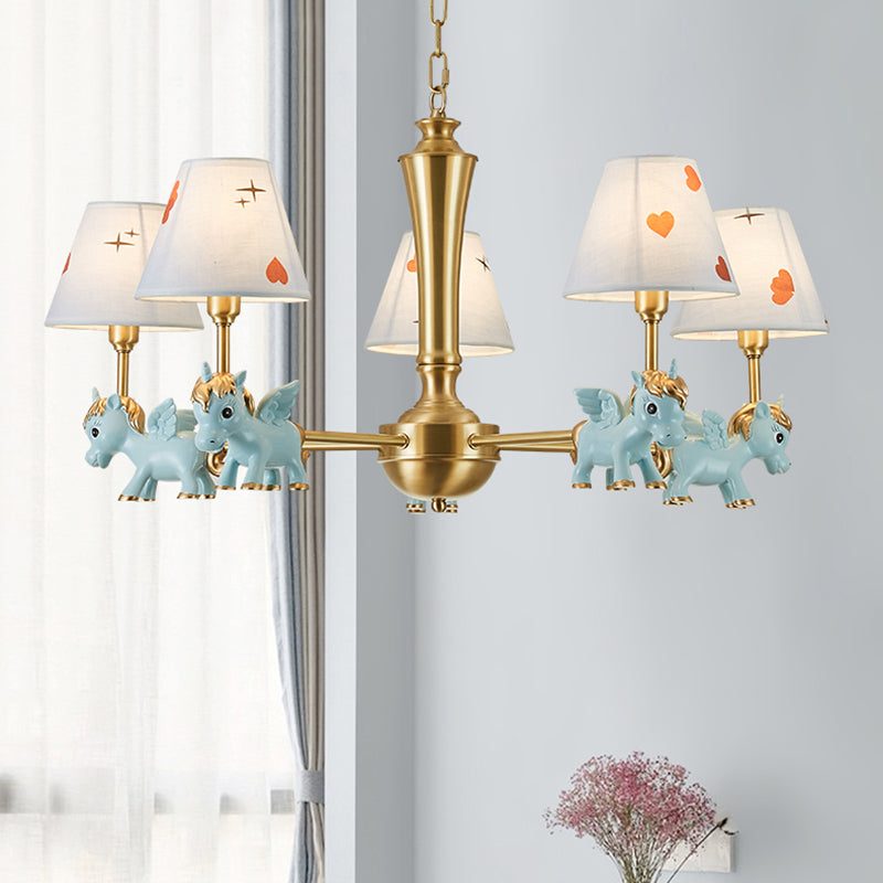 Motif de coeur lustre éclairage enfants tissu suspension de chambre à coucher avec licorne décorative