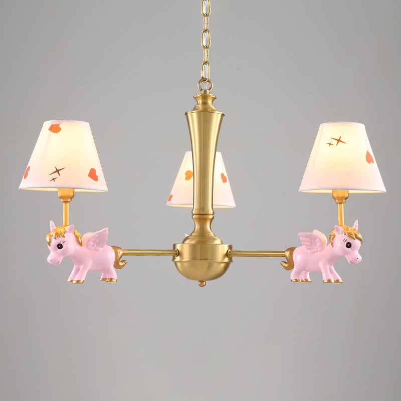 Heart Pattern Chandelier Lighting Kids Fabric Bedroom Pendant Light with Decorative Unicorn