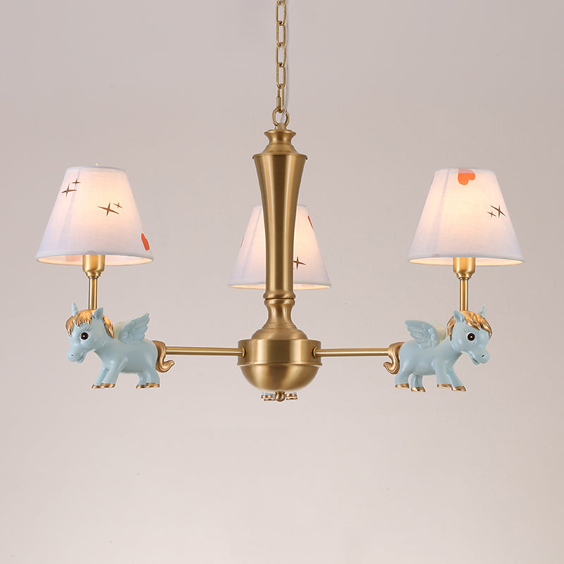 Heart Pattern Chandelier Lighting Kids Fabric Bedroom Pendant Light with Decorative Unicorn
