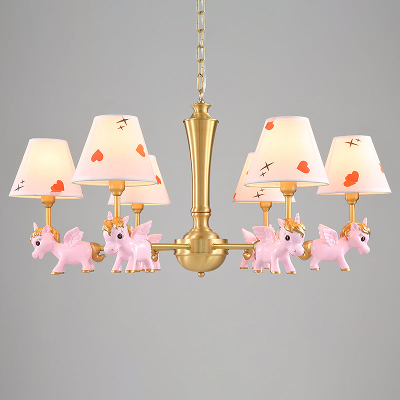 Motif de coeur lustre éclairage enfants tissu suspension de chambre à coucher avec licorne décorative